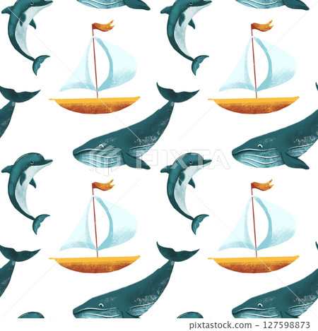 seamless pattern on the theme of ocean, sea - illustrations for your design 127598873
