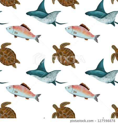seamless pattern on the theme of ocean, sea - illustrations for your design seamless pattern on the theme of ocean, sea - illustrations for your design 127598878