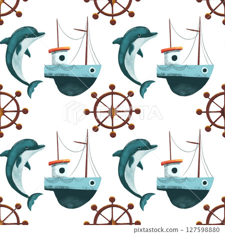 seamless pattern on the theme of ocean, sea - illustrations for your design seamless pattern on the theme of ocean, sea - illustrations for your design 127598880