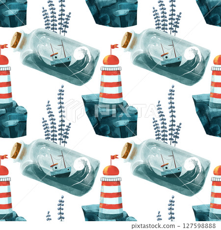 seamless pattern on the theme of ocean, sea - illustrations for your design seamless pattern on the theme of ocean, sea - illustrations for your design 127598888