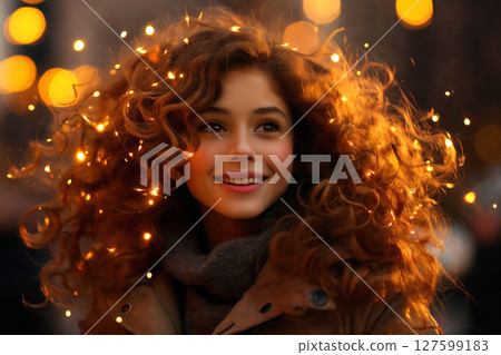 portrait of a child enjoying snow and winter 127599183