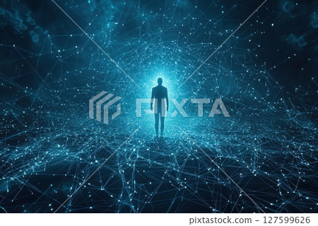 Leading the Digital Transformation: Futuristic Technological Leadership Concept with Illuminated Figure in Complex Network Setting Leading the Digital Transformation: Futuristic Technological Leadership Concept with Illuminated Figure in Complex Network Setting 127599626