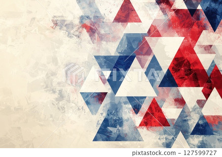 A colorful abstract background with red, white and blue triangles, abstract and modern 127599727