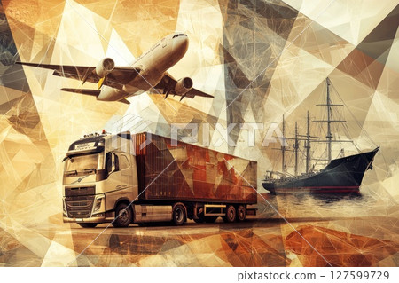 A plane, a truck and a ship are shown in a collage, Concept of transportation and logistics A plane, a truck and a ship are shown in a collage, Concept of transportation and logistics 127599729