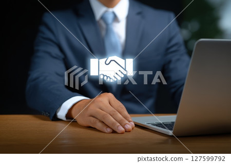 Businessman Using Laptop for Online Contract Concept and Virtual Agreement Illustration 127599792