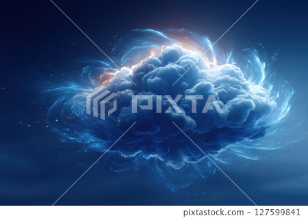 Conceptual Image of Secure Cloud Surrounded by Ethereal Light and Dynamic Motion Effects 127599841
