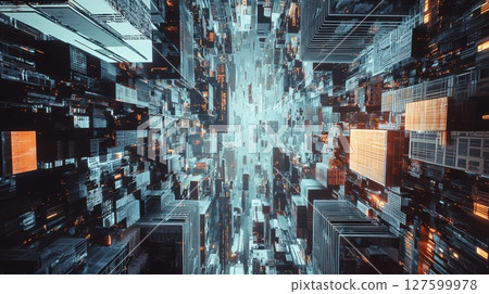 A cityscape with a large building in the center A cityscape with a large building in the center 127599978
