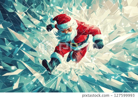 A cartoon of Santa Claus running through a snowstorm, Christmas themed cartoon A cartoon of Santa Claus running through a snowstorm, Christmas themed cartoon 127599993