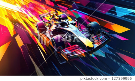 A colorful car is racing down a track, futuristic and vibrant, a dynamic and exciting feel A colorful car is racing down a track, futuristic and vibrant, a dynamic and exciting feel 127599996