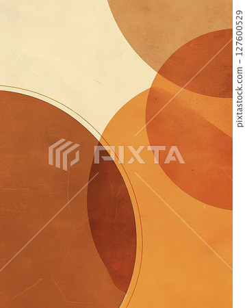 Abstract design featuring overlapping circles in warm earth tones set against a light background Abstract design featuring overlapping circles in warm earth tones set against a light background 127600529