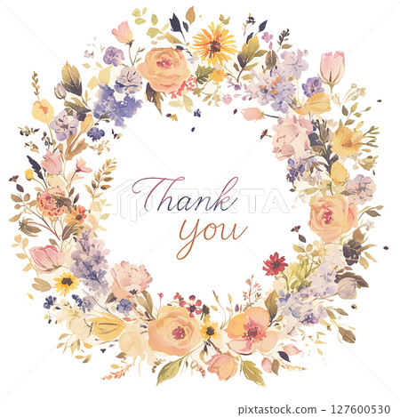 Beautiful floral wreath with a heartfelt thank you message suitable for various occasions Beautiful floral wreath with a heartfelt thank you message suitable for various occasions 127600530