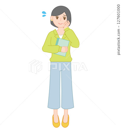 臉上略帶困擾的女教師（鮑伯髮型）插圖 127601000