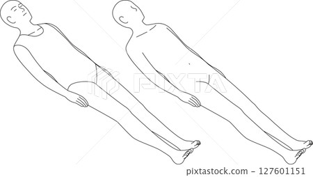 從斜上方看，一個人仰躺的向量插圖。 127601151