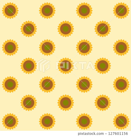 Bright pattern illustration of sunflowers arranged diagonally on a cream background Bright pattern illustration of sunflowers arranged diagonally on a cream background 127601156