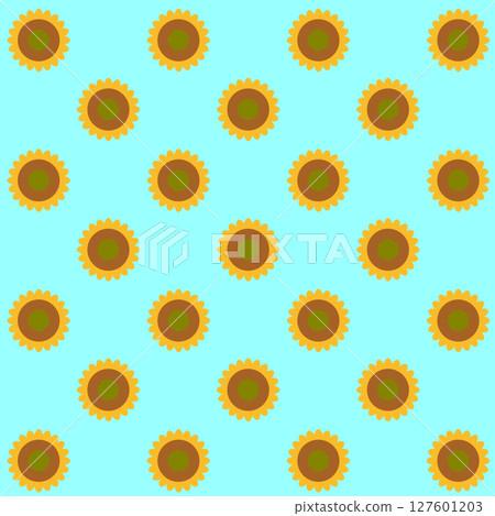 夏季圖案插圖，向日葵在淺藍色背景上呈對角線排列 127601203