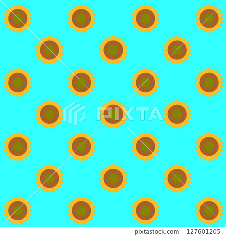 Summer pattern illustration with sunflowers arranged diagonally on a light blue background Summer pattern illustration with sunflowers arranged diagonally on a light blue background 127601205
