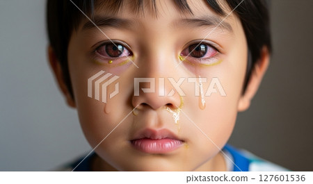 有眼分泌物的兒童：男孩和年輕男性 127601536