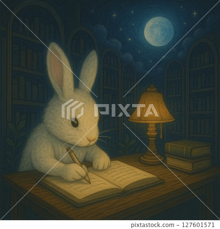 Writing Rabbit Night Library Generative AI 127601571