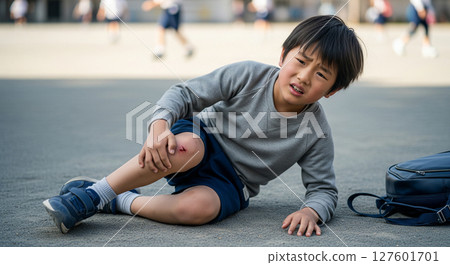Everyday injuries: Elementary school student scrapes his knee Everyday injuries: Elementary school student scrapes his knee 127601701