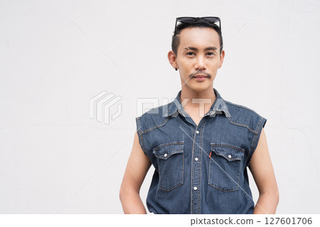 Portrait of nonbinary genderfluid young Asian gay man 127601706
