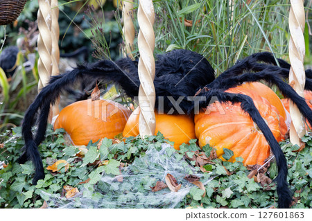 Traditional park decoration for Halloween with pumpkins 127601863