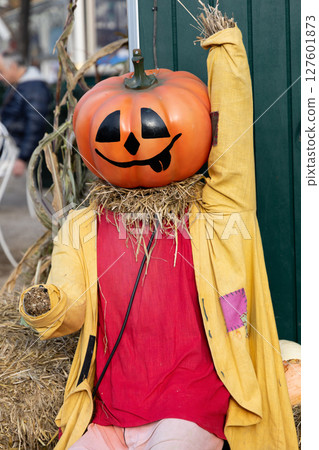Jack o lantern halloween decorations in the park 127601873