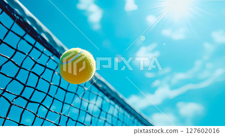 Tennis ball and tennis racket. Playing tennis concept 127602016