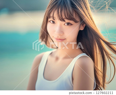 海和年輕女子 127602211