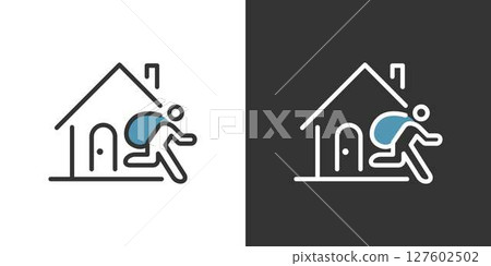 Simple line icon of a house being burglarized 127602502