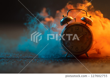 A melting clock collapsing due to an explosion that runs out of time visual concept 127602755