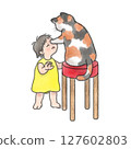 A cat giving educational guidance to a child 127602803