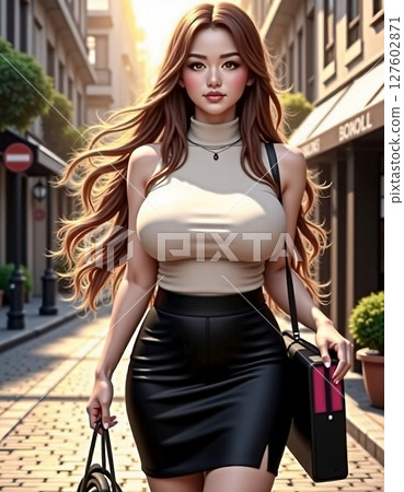 上班路上的年輕女子，商業場景，女商人 [AI 生成圖像] 127602871
