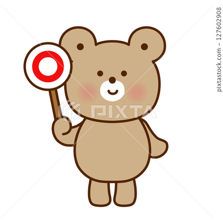Cute illustration of a bear holding a circle sign (vector) 127602908