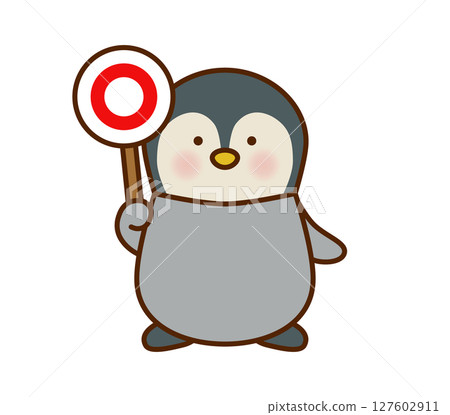 Cute illustration of a penguin holding a circle sign (vector) 127602911