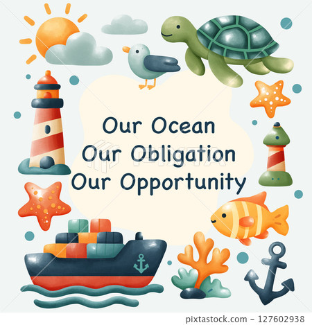 World Maritime, vector seamless pattern with sea animals, fish 127602938