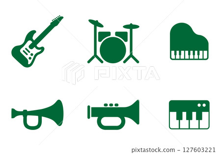 Musical instrument icon set green Musical instrument icon set green 127603221