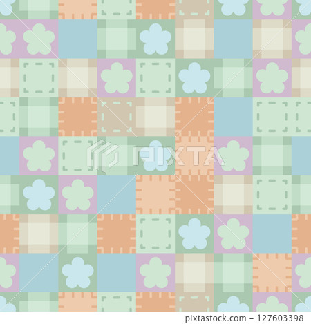 Pastel squares quilt vector seamless pattern. Crafting whimsical patchwork and quilting design with small floral elements, perfect for decorative textile backgrounds Pastel squares quilt vector seamless pattern. Crafting whimsical patchwork and quilting design with small floral elements, perfect for decorative textile backgrounds 127603398