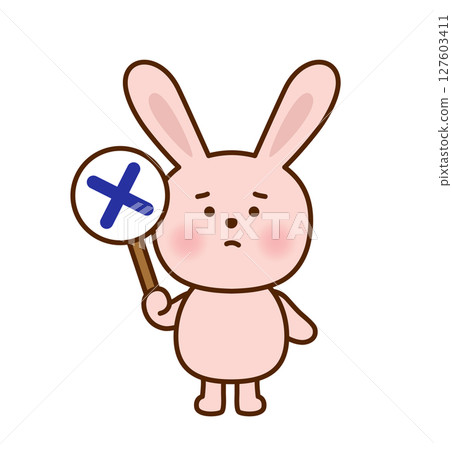 一隻兔子拿著 X 標誌的可愛插圖（向量） 127603411