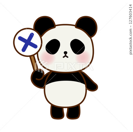 一隻熊貓拿著“X”標誌的可愛插圖（向量） 127603414