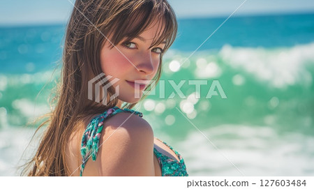 Portrait of a beautiful woman in a swimsuit 127603484