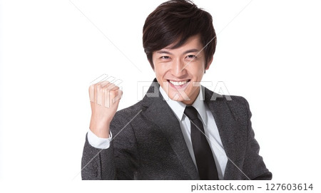  Businessman who plays guts pose 127603614