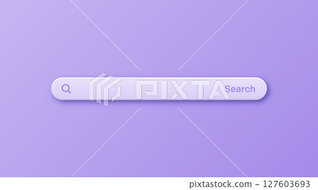 Colorful 3d search bar template. Internet browser engine with search box, address bar and text field. UI design, website interface element with web icons and push button. Vector illustration 127603693