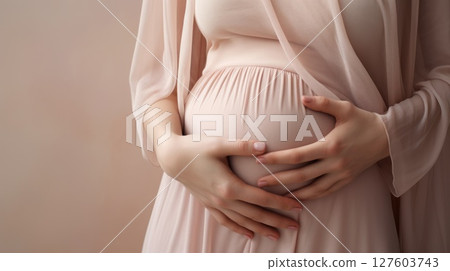 woman pregnant expecting maternity pink dress mom, ai 127603743