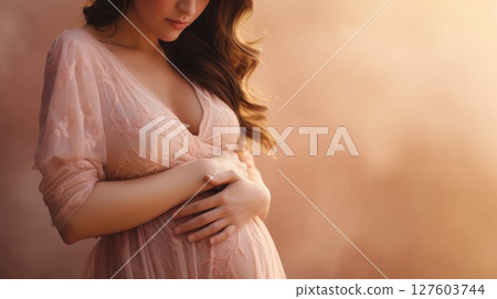 woman pregnant expecting maternity pink dress mom, ai 127603744