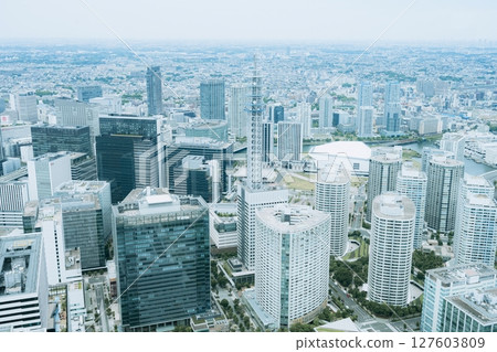 Minato Mirai view from the observation deck of Landmark Tower, Yokohama, Kanagawa, Japan Minato Mirai view from the observation deck of Landmark Tower, Yokohama, Kanagawa, Japan 127603809