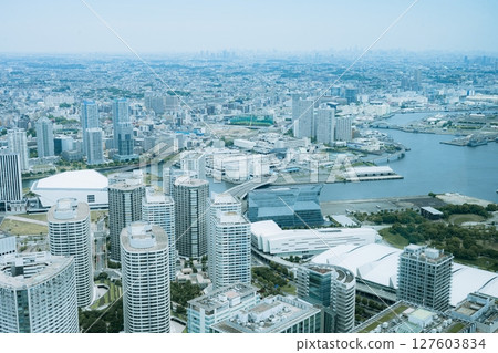 Minato Mirai view from the observation deck of Landmark Tower, Yokohama, Kanagawa, Japan Minato Mirai view from the observation deck of Landmark Tower, Yokohama, Kanagawa, Japan 127603834