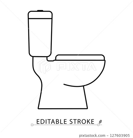 Toilet icon in minimal linear style. Symbol of bathroom, sanitation, plumbing, hygiene, WC or restroom. Editable stroke. 127603905