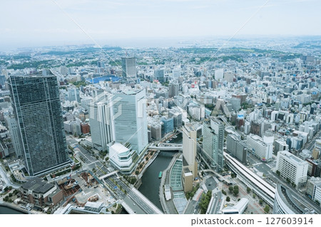 Minato Mirai view from the observation deck of Landmark Tower, Yokohama, Kanagawa, Japan Minato Mirai view from the observation deck of Landmark Tower, Yokohama, Kanagawa, Japan 127603914