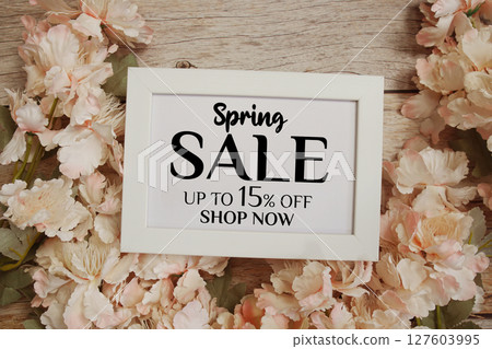 Spring Sale 15% off Promotion Offer Discount Retail Shopping Concept 127603995