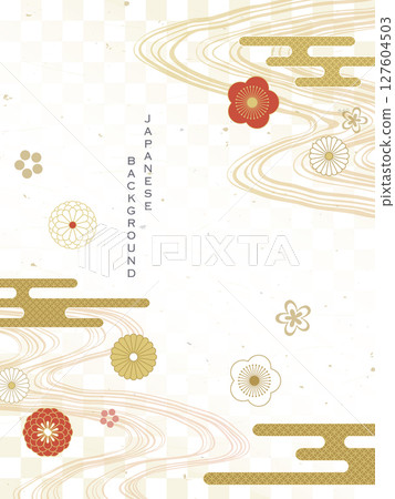 Elegant Japanese pattern background/running water, chrysanthemum, plum Elegant Japanese pattern background/running water, chrysanthemum, plum 127604503